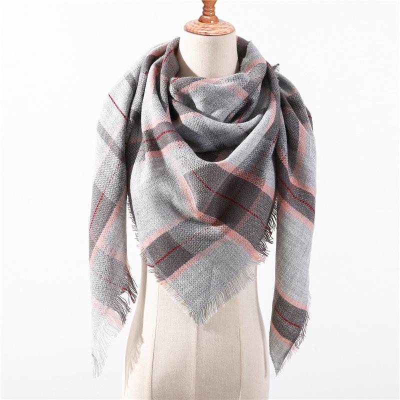 

RUNMEIFA Autumn & Winter Warm Plaid Triangle Scarf Cashmere for Women/Ladies Wool Panama Soft Striped Female Shawls and Wraps