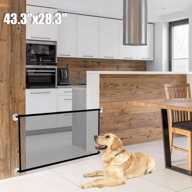 

Pet Dog Fences Magic Gate Breathable Mesh Safety Door Portable Foldable Barrier Indoor Separation Fence for Dogs Pet Accessories1, Black