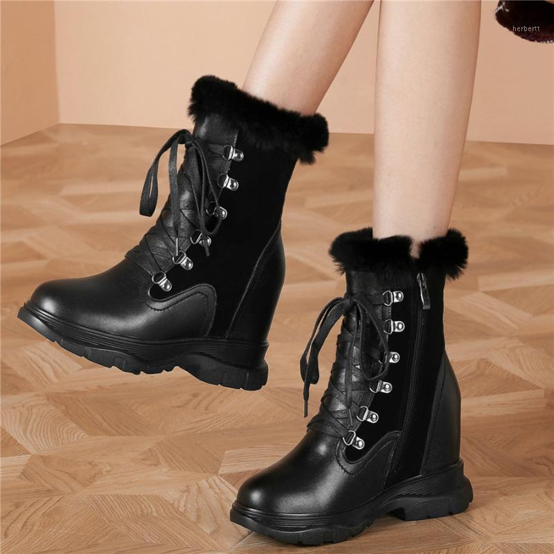 

2020 Winter Fashion Sneakers Women Genuine Leather High Heel Ankle Boots Female High Top Warm Fur Round Toe Platform Pumps Shoes1, Black