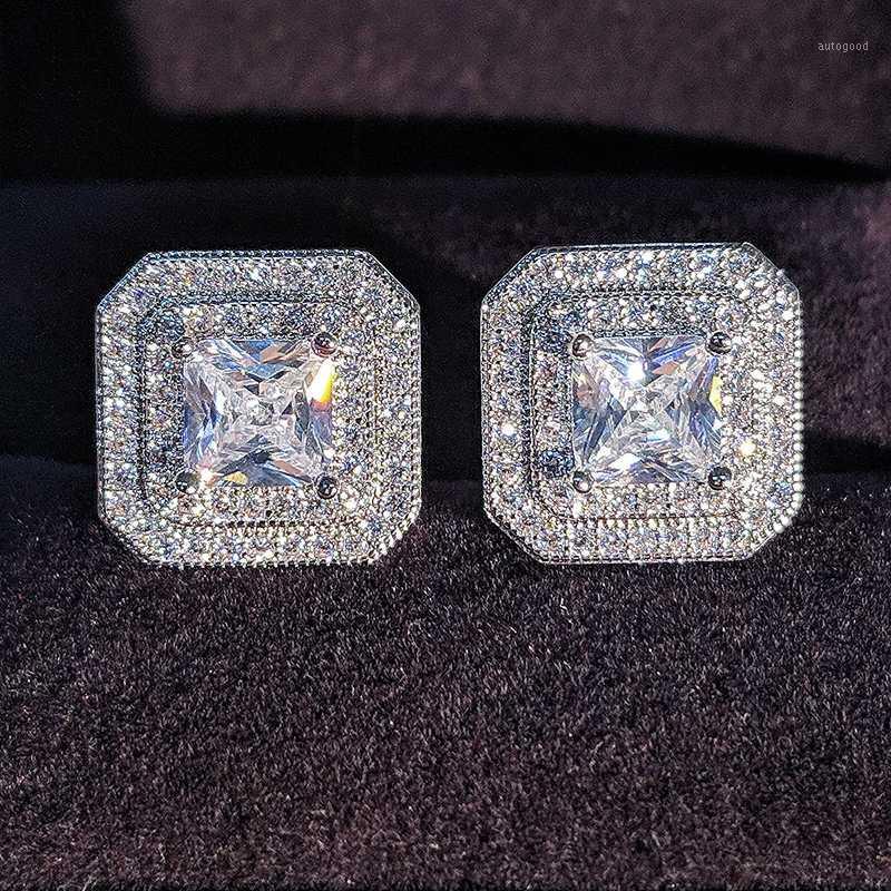 

Stud Real Sterling Silver Princess Cut Zirconia Earrings For Women Wedding Brincos Boucle D'oreille Femme Bijoux Jewelry E6681
