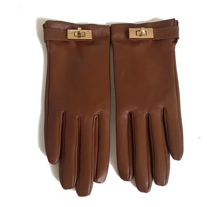 

Luxury brand leather gloves and wool touch screen rabbit skin cold resistant warm sheepskin parting finge4