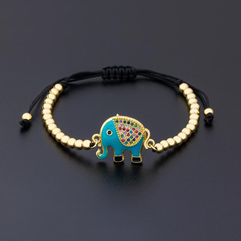

2021 New Design Red/Blue/Black Colors Elephant Bracelet Copper CZ Bead Bracelets & Bangles Handmade Adjustable Jewelry Gifts