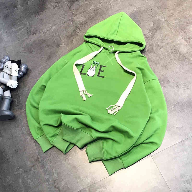

hot Selling Spanish brand LOE WE 2022 Couple Cartoon Chinchilla Embroidery Printing Loose Casual Versatile Age Reducing Terry Hooded Sweater Spring men and women, Youth green