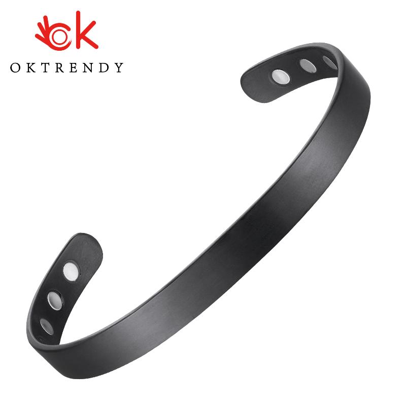 

OKtrendy Magnetic Copper Bracelet Black Plated Men Health Energy Magnet Bracelets 8mm Adjustable Cuff Copper Bangles for Women