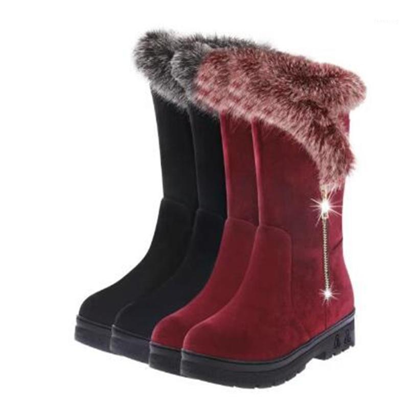 

Plush Warm Snow Boots Winter Women Sequins Hair Snow Boots Thicken Cotton Zapatos Mujer Mid-Calf y3771, Black