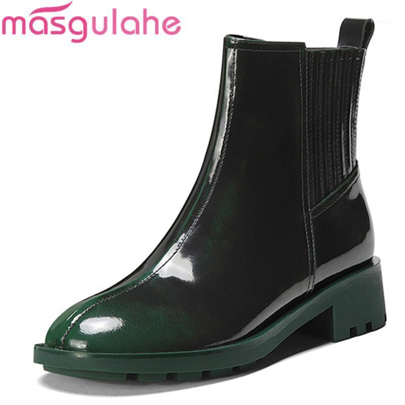 

Masgulahe 2020 Genuine leather boots square heels round toe simple ladies shoes autumn winter simple ankle boots for woman1, Wine red
