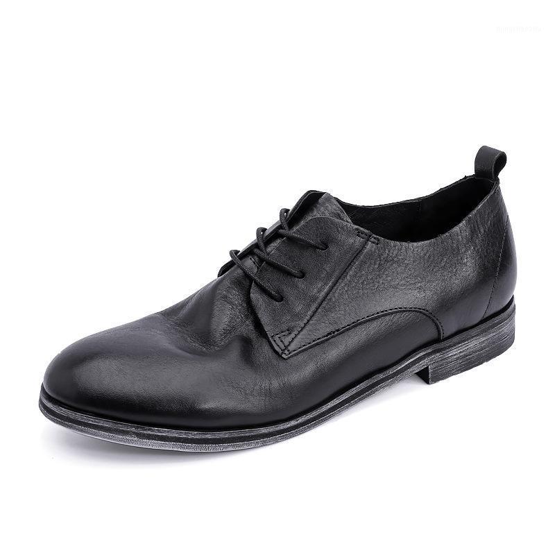 

High Quality Genuine Leather Casual Shoes Mens Retro Breathable Summer Mens Shoes British round Head Work Derby men1, Black