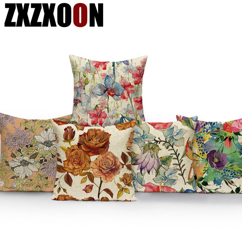 

Plant Flower Pillow Cover Floral Cushion Cover Linen Cushions Covers Flowers Decor For Home Car Sofa Throw Pillow Case Almofadas