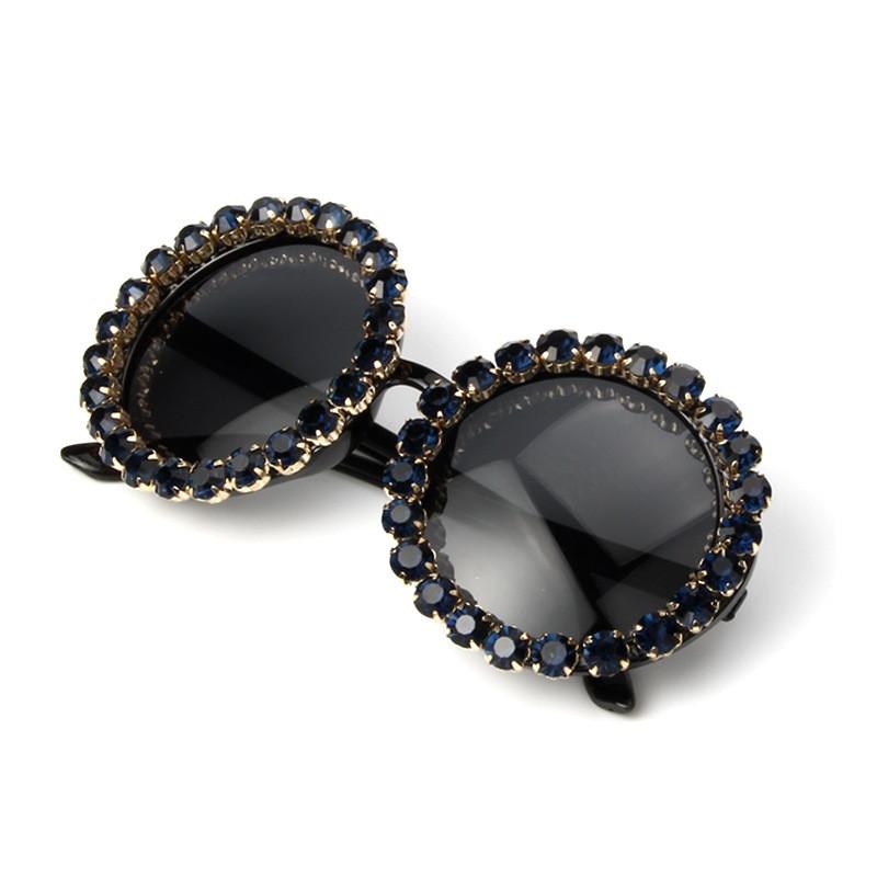 

2020 Women Sunglasses Crystal Diamond Handmade Round Eyewear UV400 Mirror Flower Design Summer Sun Glasses high quality women