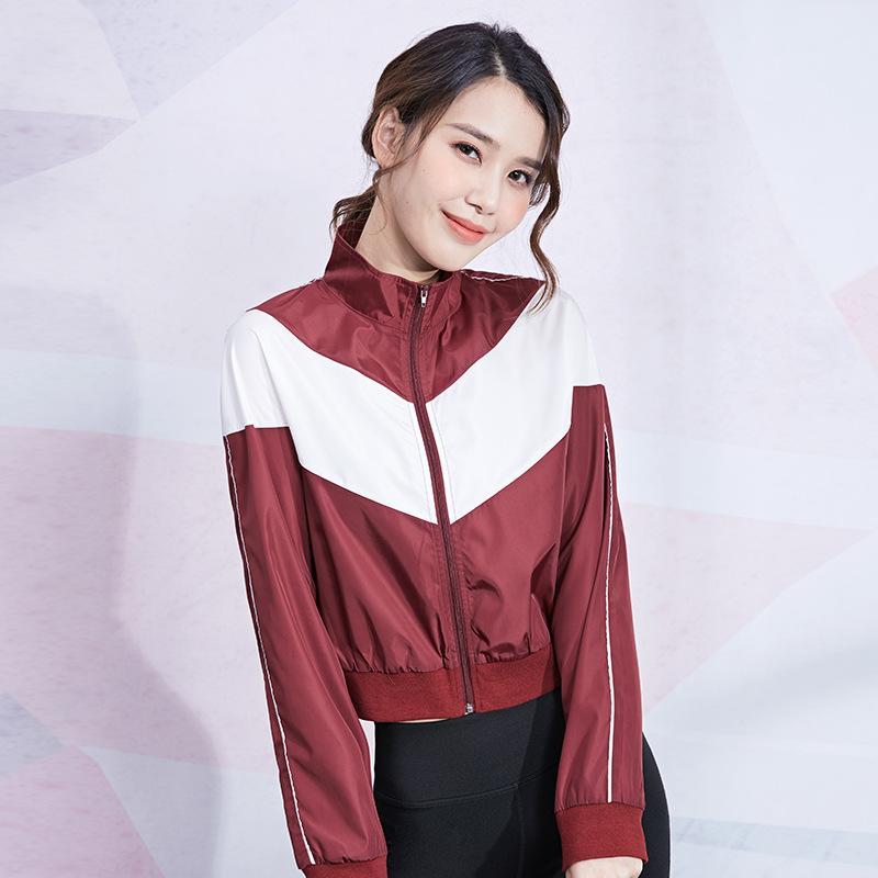 

Sports Jackets Women Spring and Summer New Style Jacket Dry Running Stand Collar Loose Long Sleeve Zipper Fitness Yoga Tops, Red spell white fbfc9514
