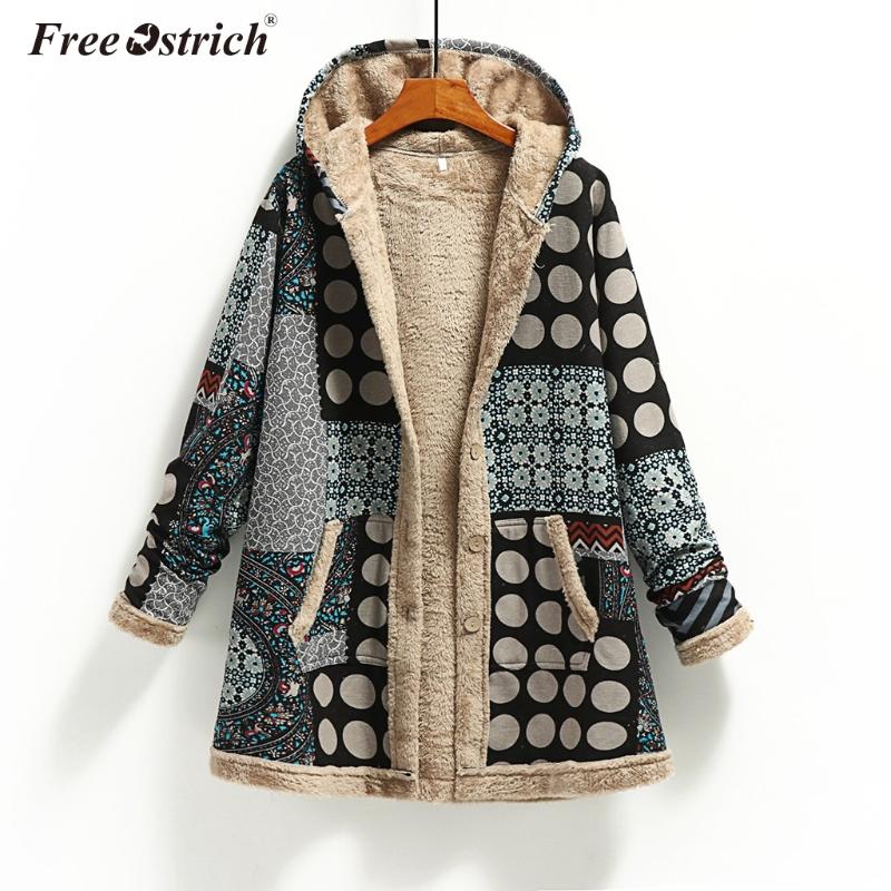 

Free Ostrich Womens Print Coat Winter Warm Vintage Pockets Oversize Hooded Coats Female Outwear Fleece Jacket Plus Size N30, Gray