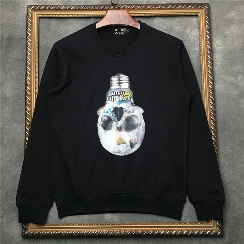 

Men' 100% Cotton Round Neck Pullover with Light Bulb Skull Print Sweatshirt Men Sweaterwear Dd|41935d541 72y4, Black
