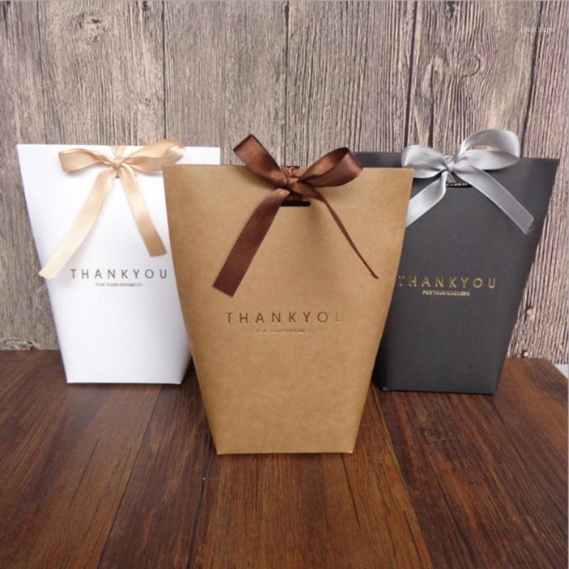 

5 Pcs Black White Thank You Gift Packaging Candy Kraft Paper Bag Wedding Gift Box Cookie Bags Wrapping Supplies1