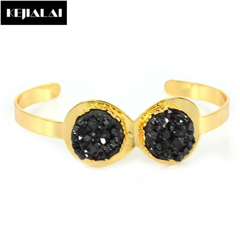 

Top Quality 2020 Fashion Bangle Natural Quartz Druzy Stone Round Marble Open Women Jewelry Birthday Wedding Gift