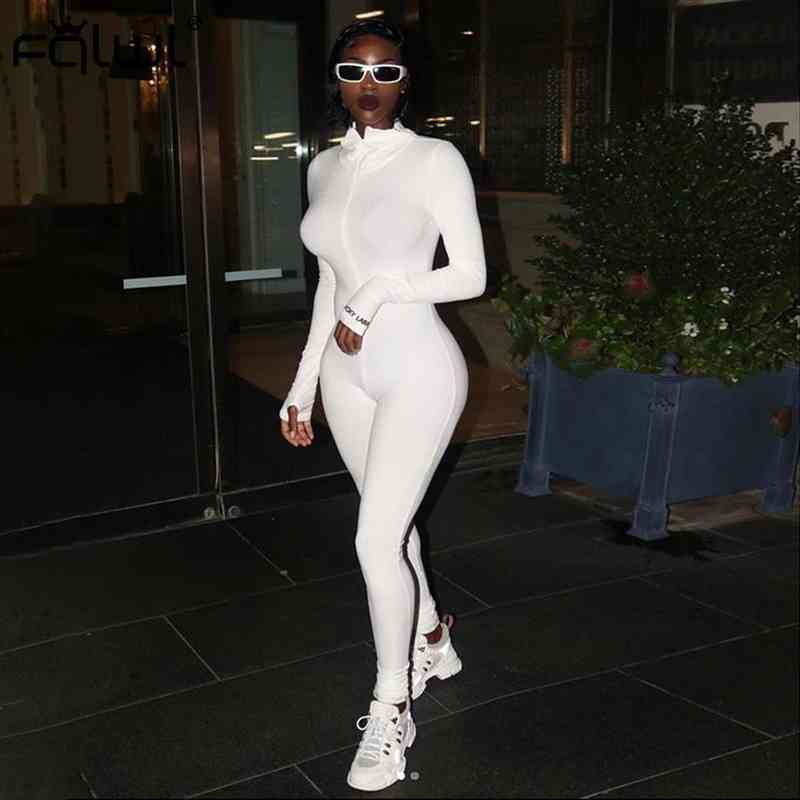 

ladies ribbed knitted white black bodycon jumpsuit women zipper fitness long sleeve rompers womens jumpsuit female, Black;white