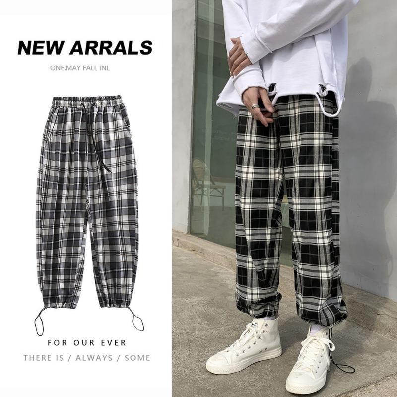

Neploha Men' Plaid Casual Pants Woman Fashion Harajuku Straight Pants Kpop Street Trousers 2021 Male Clothing Hip Hop, Blackgrayge