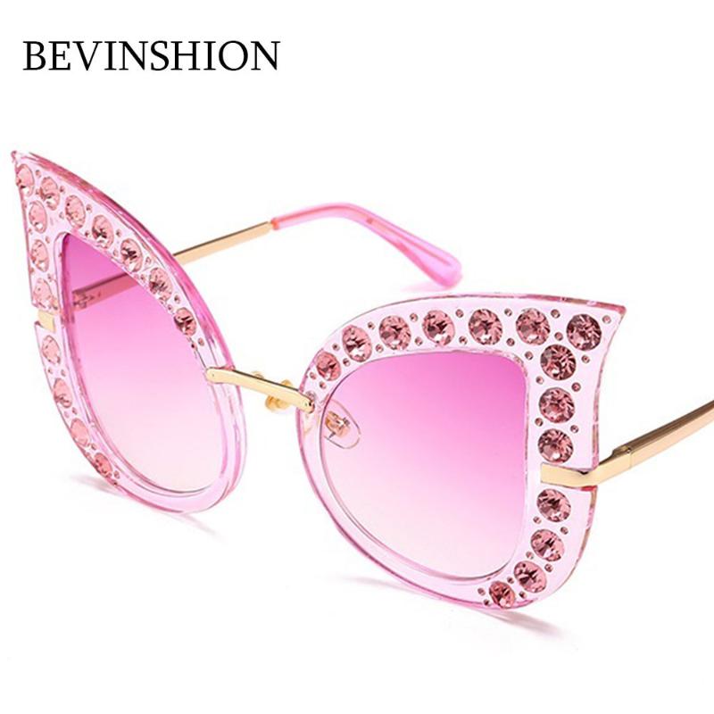 

Fashion Show Diamond Mosaic Cat Eye Sunglasses Women Oversize Big Frame Sun Glasses Sexy Vintage Pink Red Blue Lens