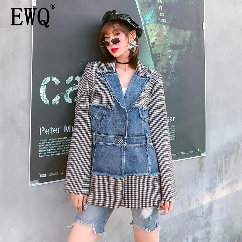 

EWQ] 2021 Spring Autumn New Patchwork Full Sleeve Lapel Collar Loose Elegant Wild Slim High Street Women's Fashion Coat TX843, As shown in figure