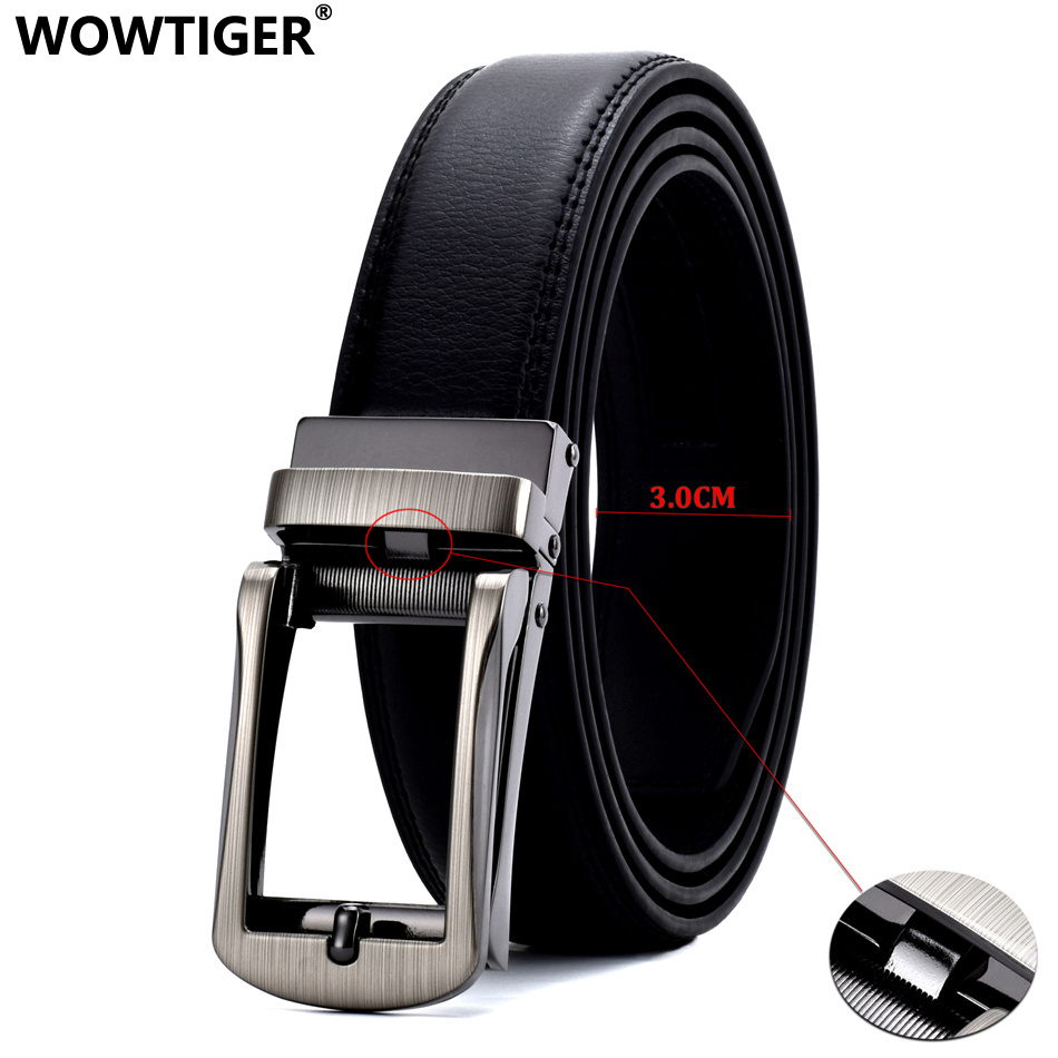 

WOWTIGER Men 3cm width Luxury Designer black Genuine Leather Strap belt Automatic Ratchet with Open Linxx Buckle Belts for Men LJ200901