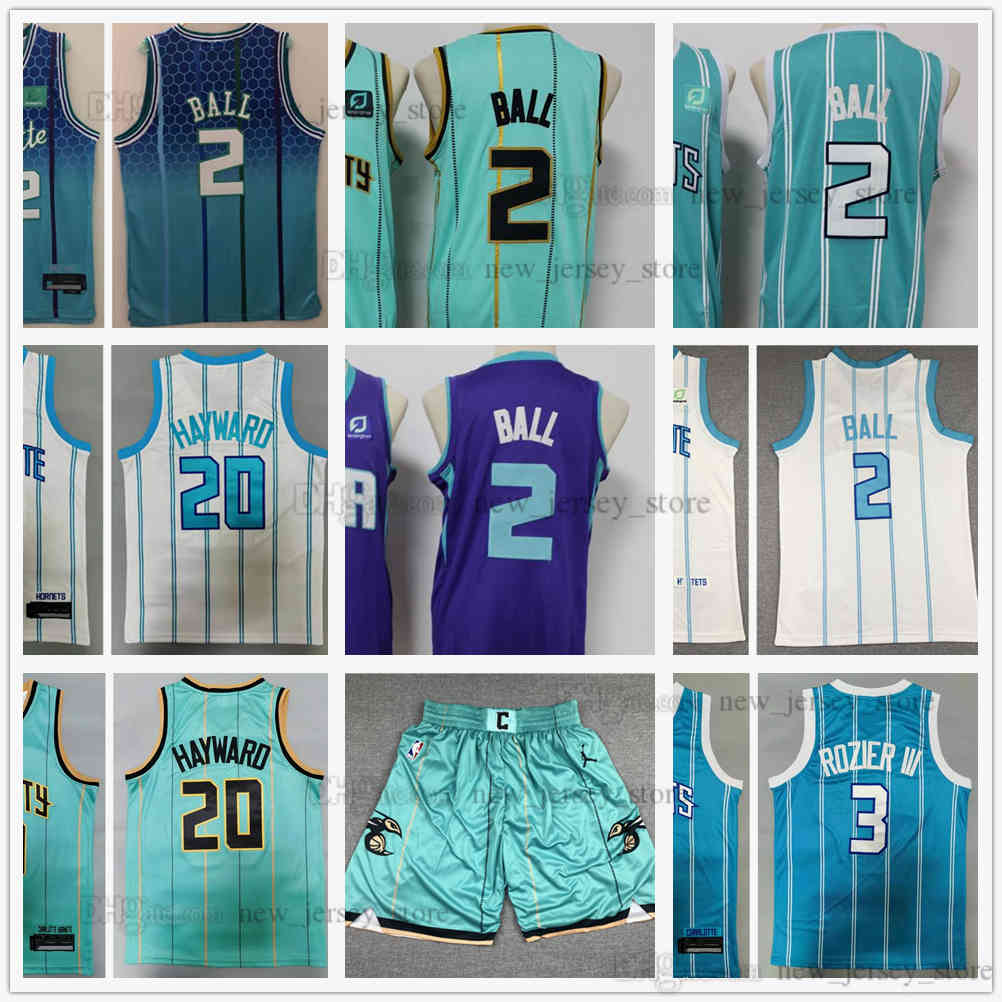 

2022 New Diamond 75th Anniversary City Basketball 2 LaMelo Ball Jerseys Purple Whie Green 3 Terry 20 Gordon Rozier III Hayward Jersey Shorts, Black;red
