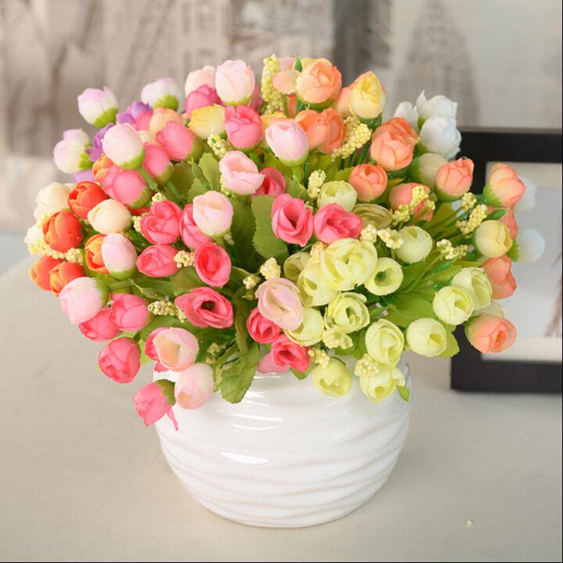 

Artificial Little rose Camellia Silk Flowers Bouquet Wedding Bride Home office Table Ornament A12, Beige