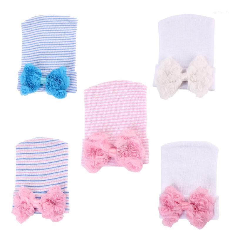

Lace Bow Flower Hat Newborn Baby Cotton Beanie Cap Infant Girl Soft Pure Cotton Knitted Bonnet Hats Bow 0-3 Months1, White