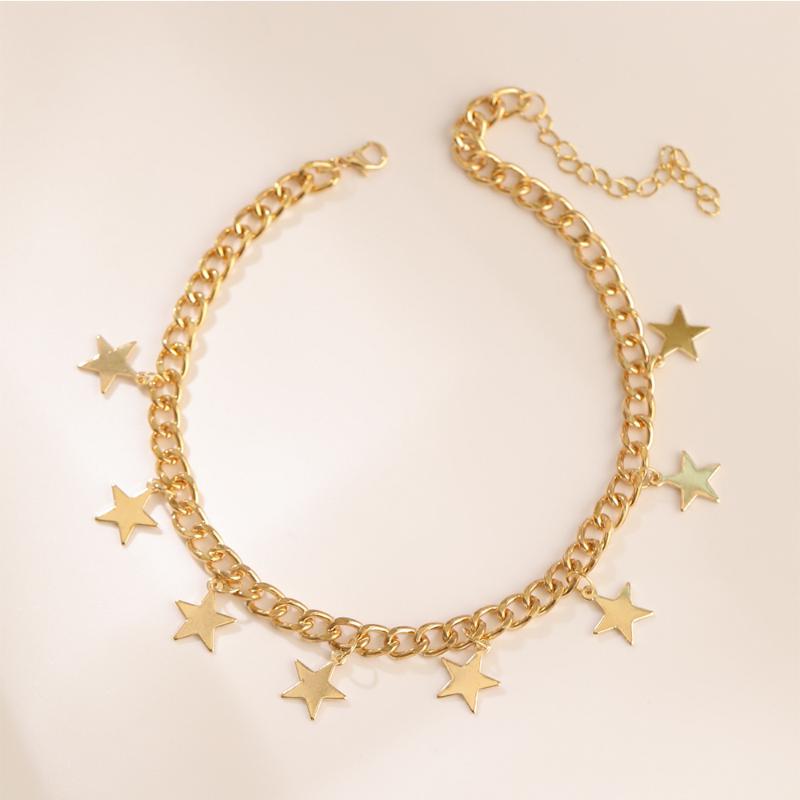 

Chokers Female Gold Color Pendant Link Chain Choker Star Necklace For Women Layers Metal Jewelry Accessory Girl Gift