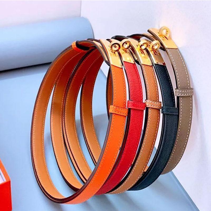 

Fashion Belt Gold Color Stainless Steel Real Leather For Women 18mm Belts, Black;brown