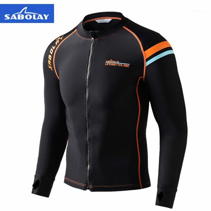 

SABOLAY Men's Lycra Long Sleeve rash guard suit Surf Swim Swimming Shirt Long Pants couple suit Black Diving 2 pieces Set1