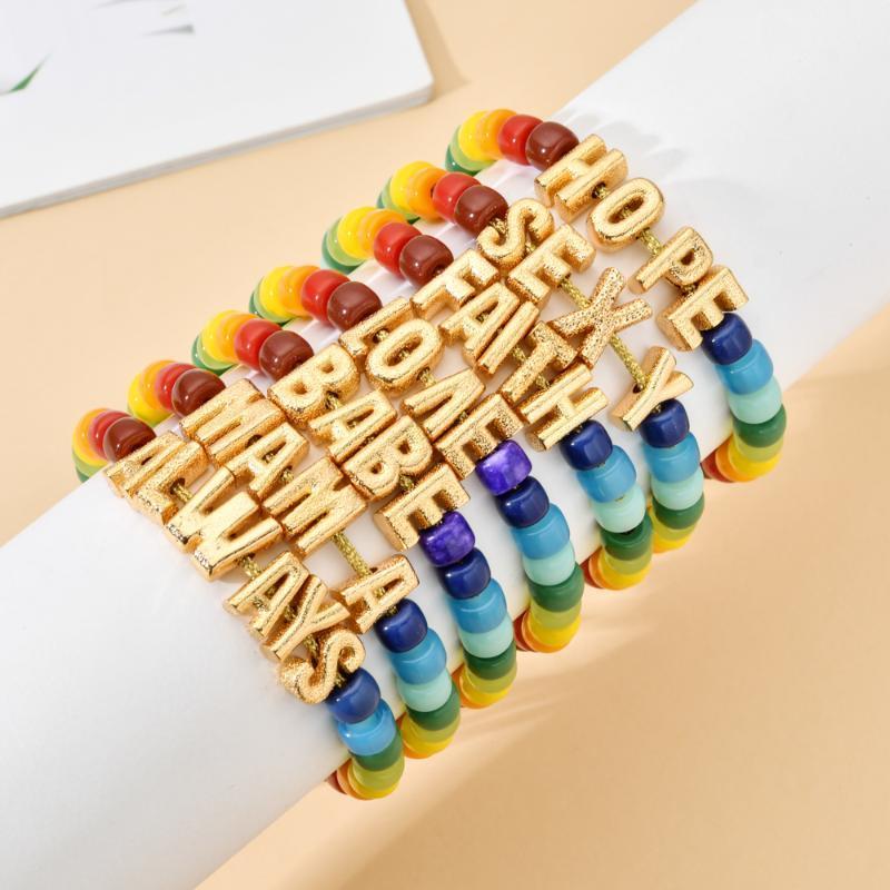 

Big Letter Rainbow Bracelet Gold Color Braided Bracelets Natural Stone Bead Bracelet Yoga Bangles Best Friend Jewelry Gift DIY1