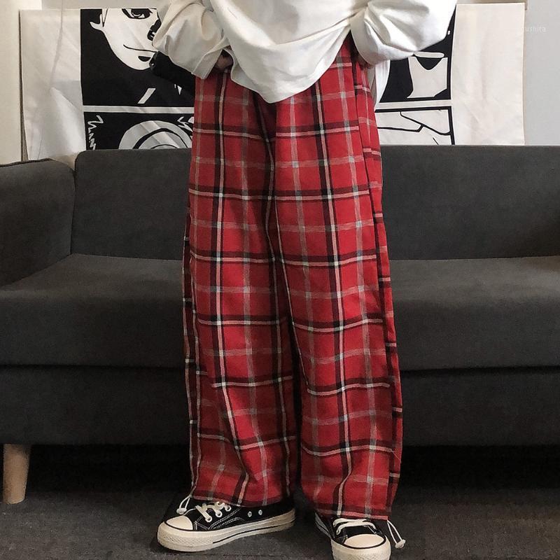 

Plaid Wide Pants Women 2020 Casual Loose High Waist Sweatpants Red Trousers Korean style Punk Harajuku Chic Teens New Trendy1