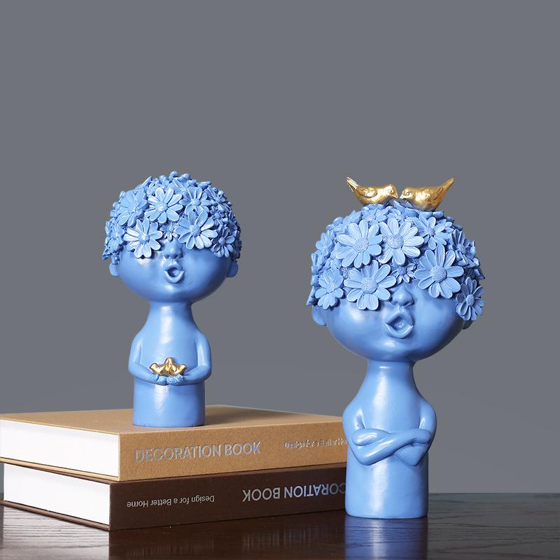 

Kids Room Decorations Creative Boy With Bird Figurines Resin Little Bust Statue Kids Room Decor Accessories TV Cabinet Ornaments