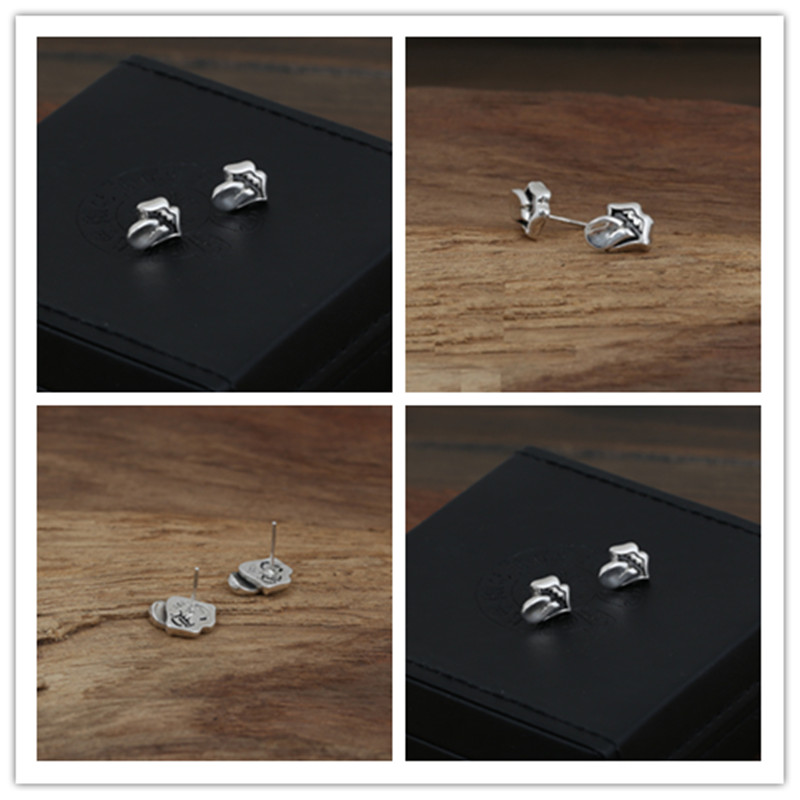 

Brand new 925 sterling silver mouth stud earrings American Europe antique silver handmade designer gothic punk vintage luxury jewelry