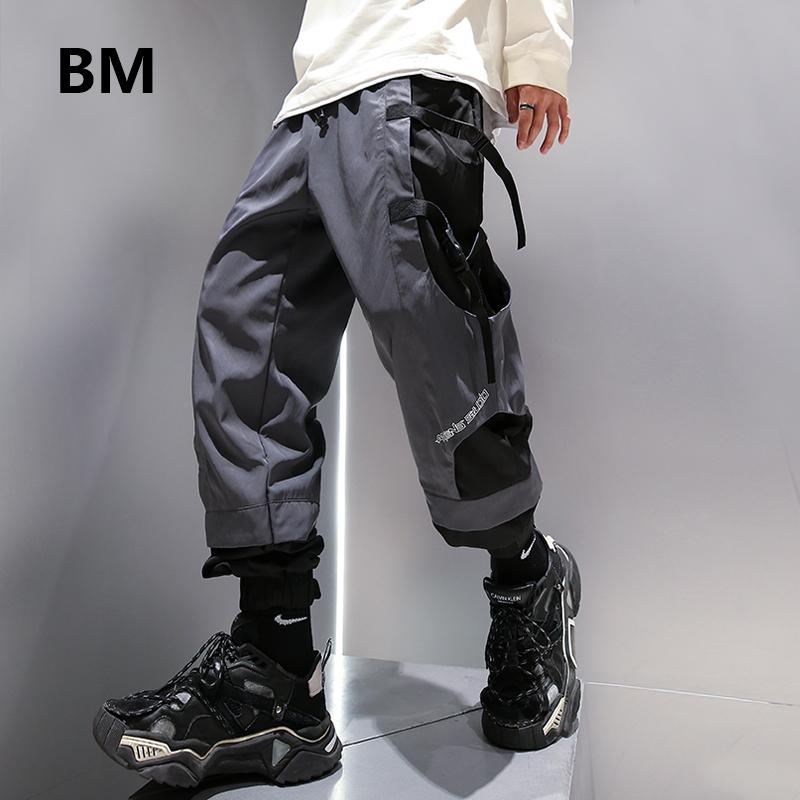 

Korean Fashion Hip Hop Patchwork Casual Pants Streetwear Techwear Clothes 2020 Fake Two Trousers Sport Running Joggers Men, Black