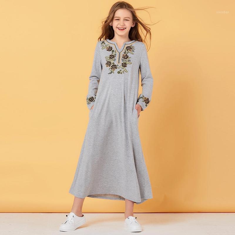 

Ethnic Clothing Children Sweat Muslim Dress Girls Tracksuit Floral Moroccan Dresses Kids Kimono Islamic Dubai A-line Vestido Kaftan1