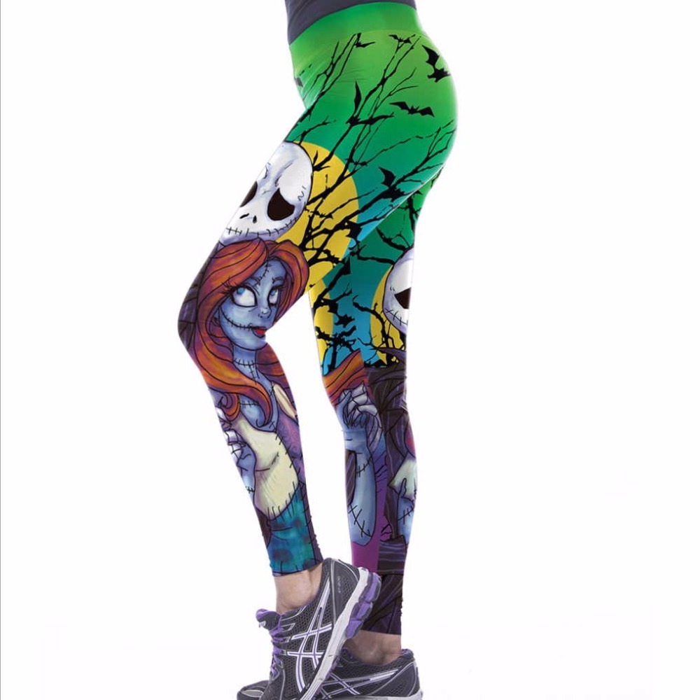 

SzBlaze Womens Halloween Jack And Sally Printed Leggings The Nightmare Before Christmas Cosplay Leggin Slim Workout Girls Pants 201203, Black