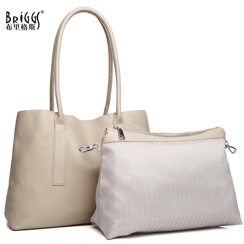 

BRIGGS New 2021 Soft Genuine Leather Female Handbag Large Women's Shoulder Bag Fashion Design Female Casual Tote Messenger Purse, Black