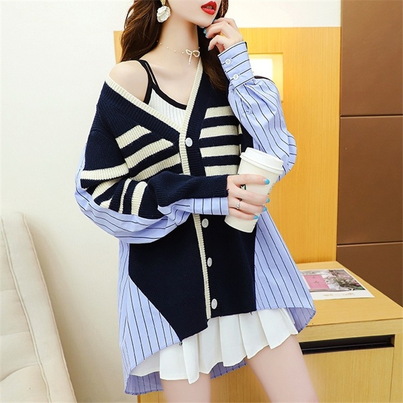 

2021 New Western broad style striped female designer sweater fashion crochet cardigan temper versatile top exterior wear 1Y66, Tibetan green.