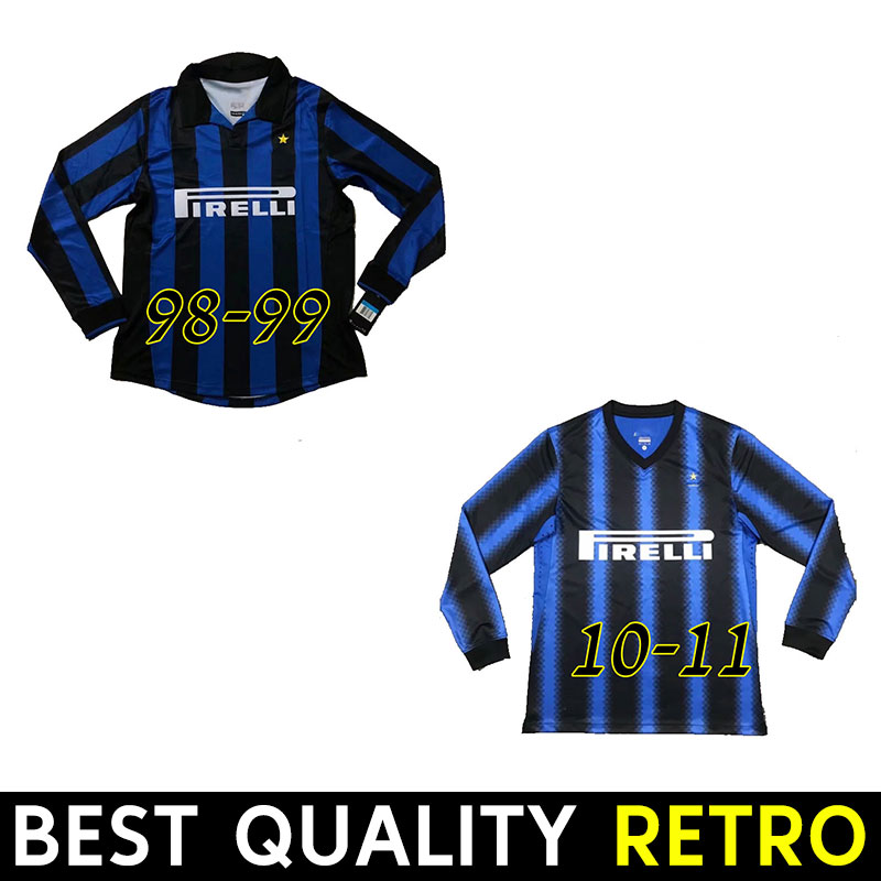 

2010 2011 long sleeve MILITO SNEIJDER ZAnetTI Retro soccer Jersey Pizarro Fútbol Milán 98 99 Djorkaeff Baggio Ronaldo Inter 1998 1999 inter, Black;yellow