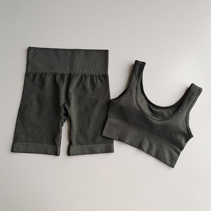 

LANTECH Women 2 Pcs Sports Suits Set Yoga Sets Gym Fitness Exercise Shorts Sportswear Lifting Bra Squat Sports Activewear, Gray bra