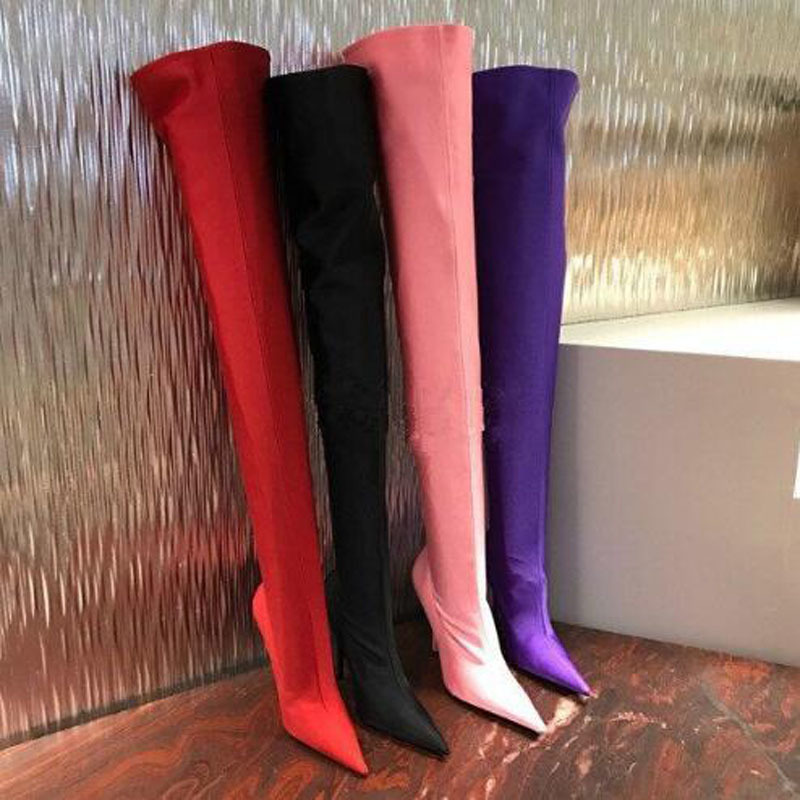 

2020 Design Female New Style Satin Toe Above Knee High Long Leaping Boots Shoes in Sexy Elastic Dress Short A8mq, The picture