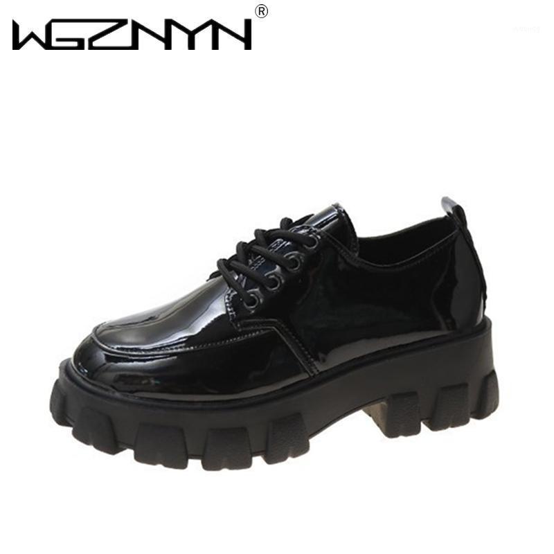 

WGZNYN 2021 Spring Brand Designer Women Platform Square Heel Shoes Lace Up Women Fashion Shoes PU Leather Black Zapatos Mujer1