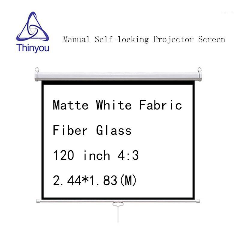 

Thinyou Matte White Fabric Fiber Glass 120 inch 4:3 Self locking projector screen Manual Pull-Down Front Wall Mounted1
