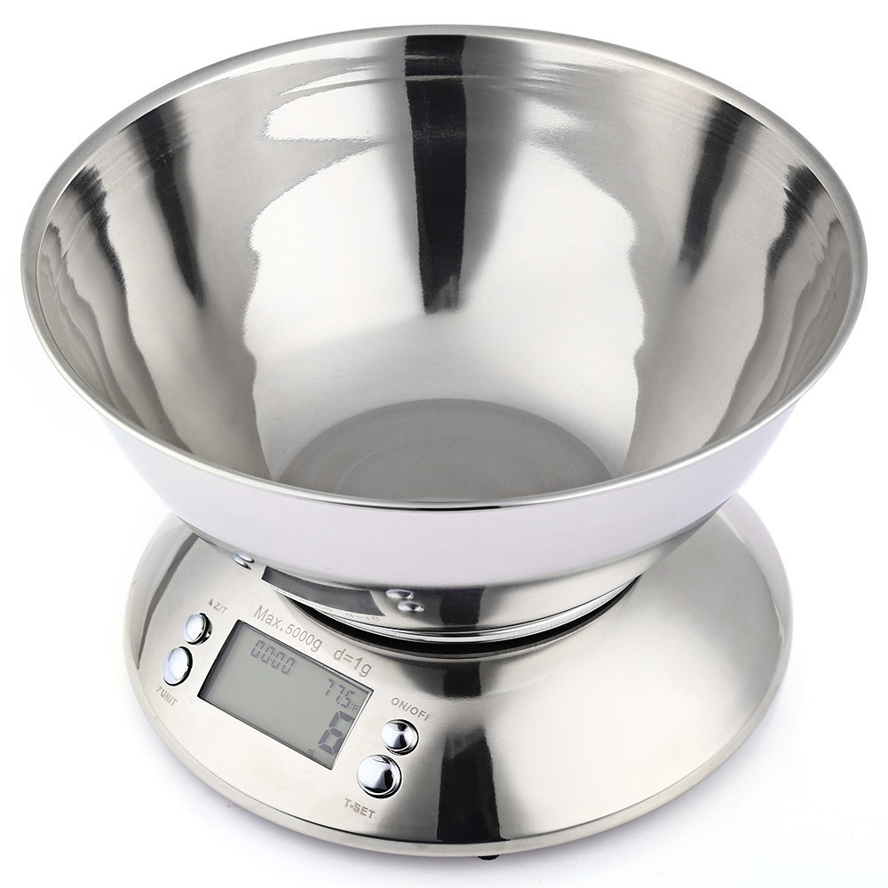 

5kg 1g Stainless Steel Kitchen Food Scale LCD Digital Electronic Kitchen Weight Scales with Bowl Alarm Timer Temperature Sensor Y200328