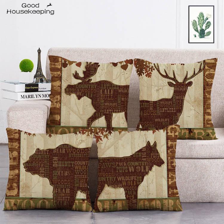 

Animal Pillow Cushion Cover Bear Wold Deer Decoration Sofa Car Cushions Home Decor Pillowcase 45*45 T293, T29301