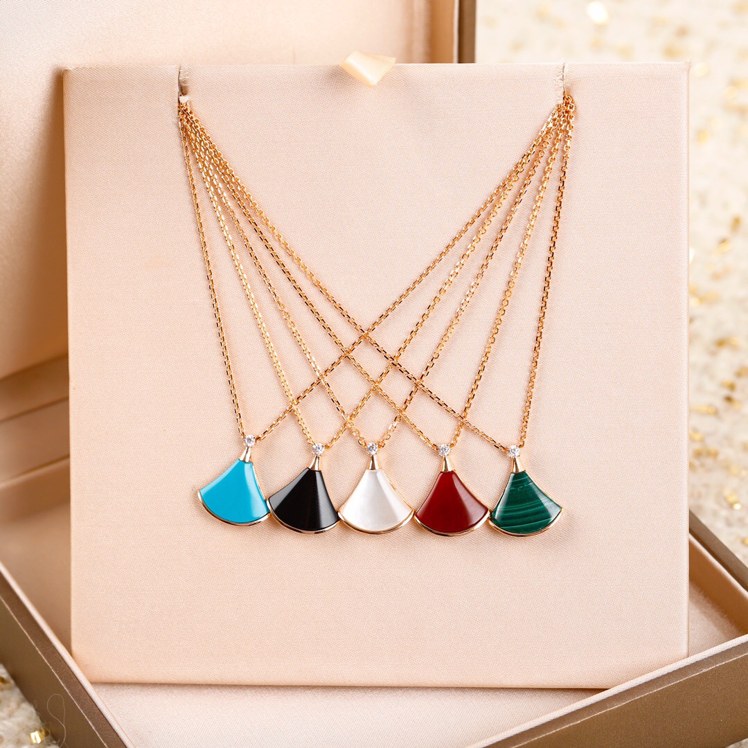 

Luxurious quality fan shape pendant necklace in five different color nature stone for women wedding jewelry gift PS8099