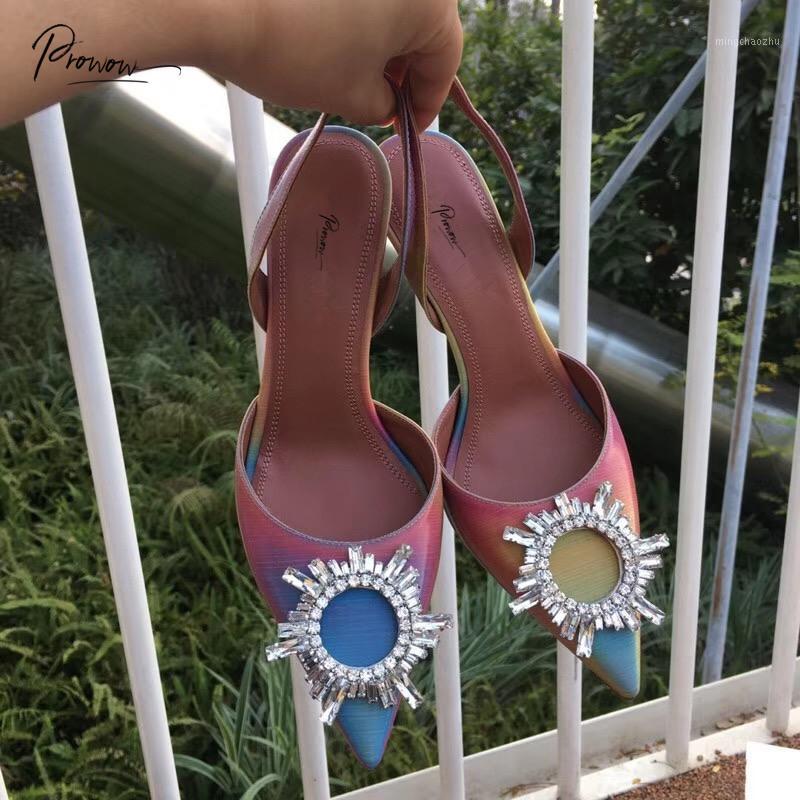 

Prowow New Style Colorful Women Summer Sandals Sexy Pointed Toe Slip On Crystal Thin High Heel Ladies Sandals Party Shoes Woman1, As pic