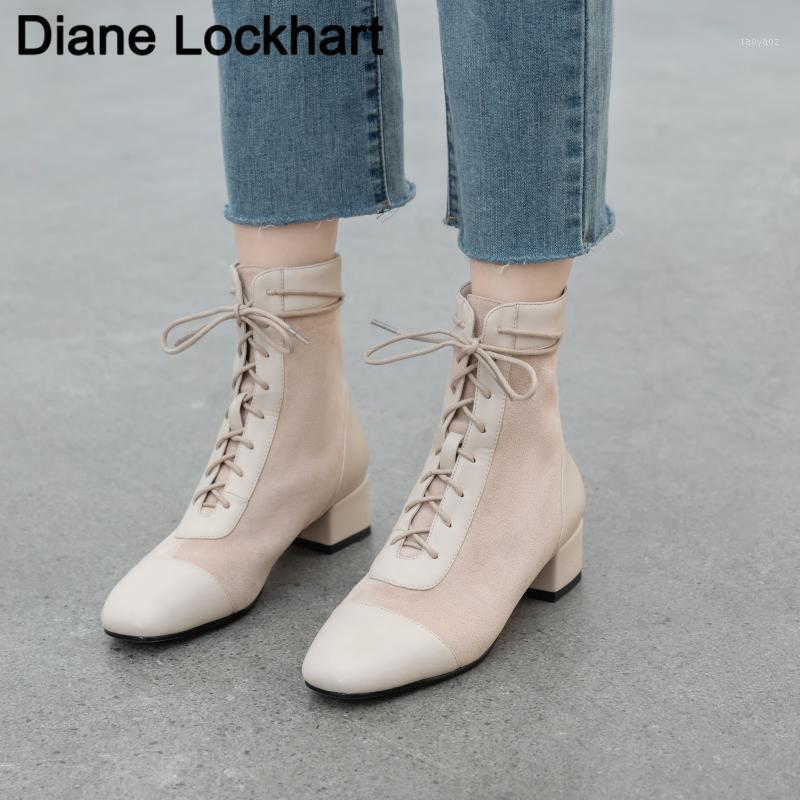 

2020 New Patchwork Suede Boots Women Shoes Fashion Flat Ankle Boots Woman Spring Autumn Elastic Lace up1, Winter