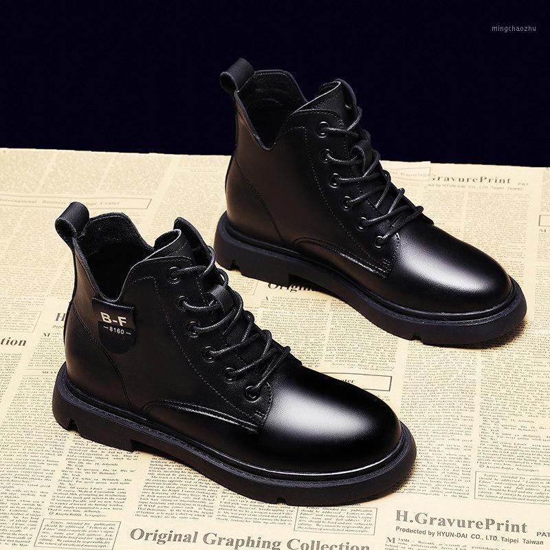 

Solid Black Leather Lace Up Shoes Punk Boots Women's Female Ladies Woman Ankle Boots Shoes Winter Spring Botas Mujer Plus Size1