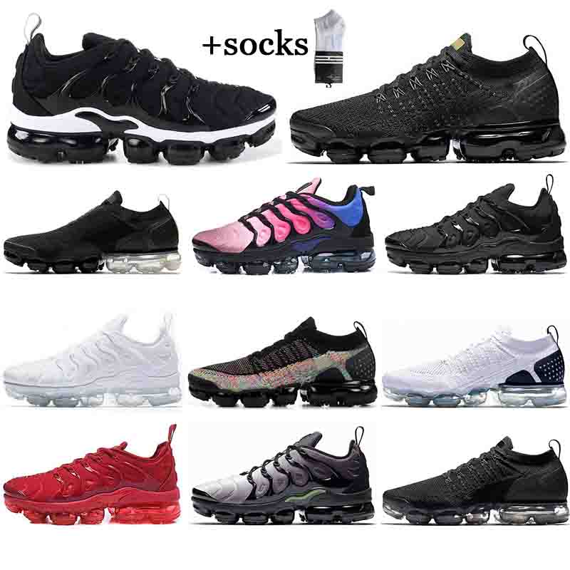 

With Socks Run 2.0 TN Running Shoes for men women Triples White Black Chrome Red Breathable outdoor mens trainers sports sneakers, #3 white black36-45